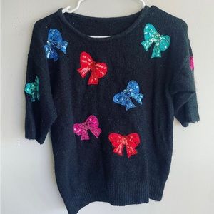 Vintage 80s Women’s Sequin Bow Christmas Sweater